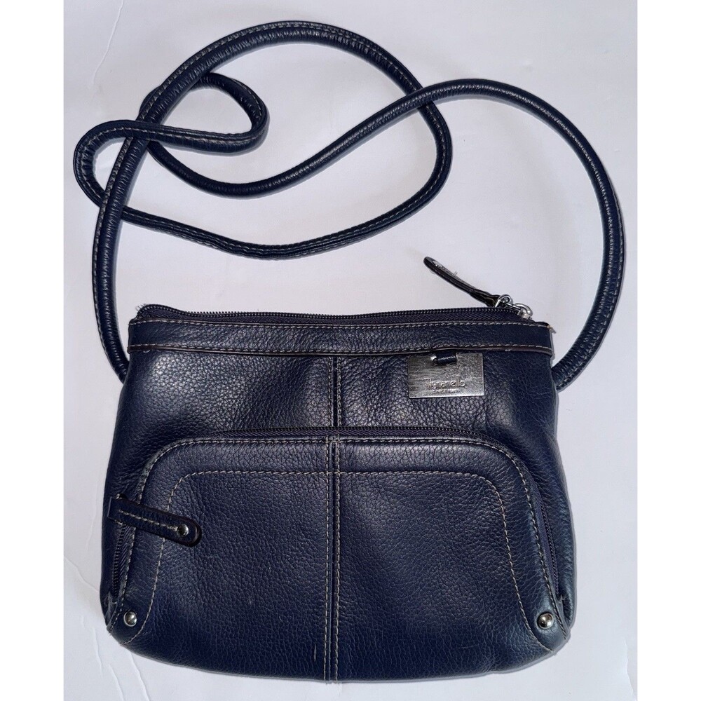 Tignanello Navy Pebbled Leather Crossbody Bag with Organizer Pockets